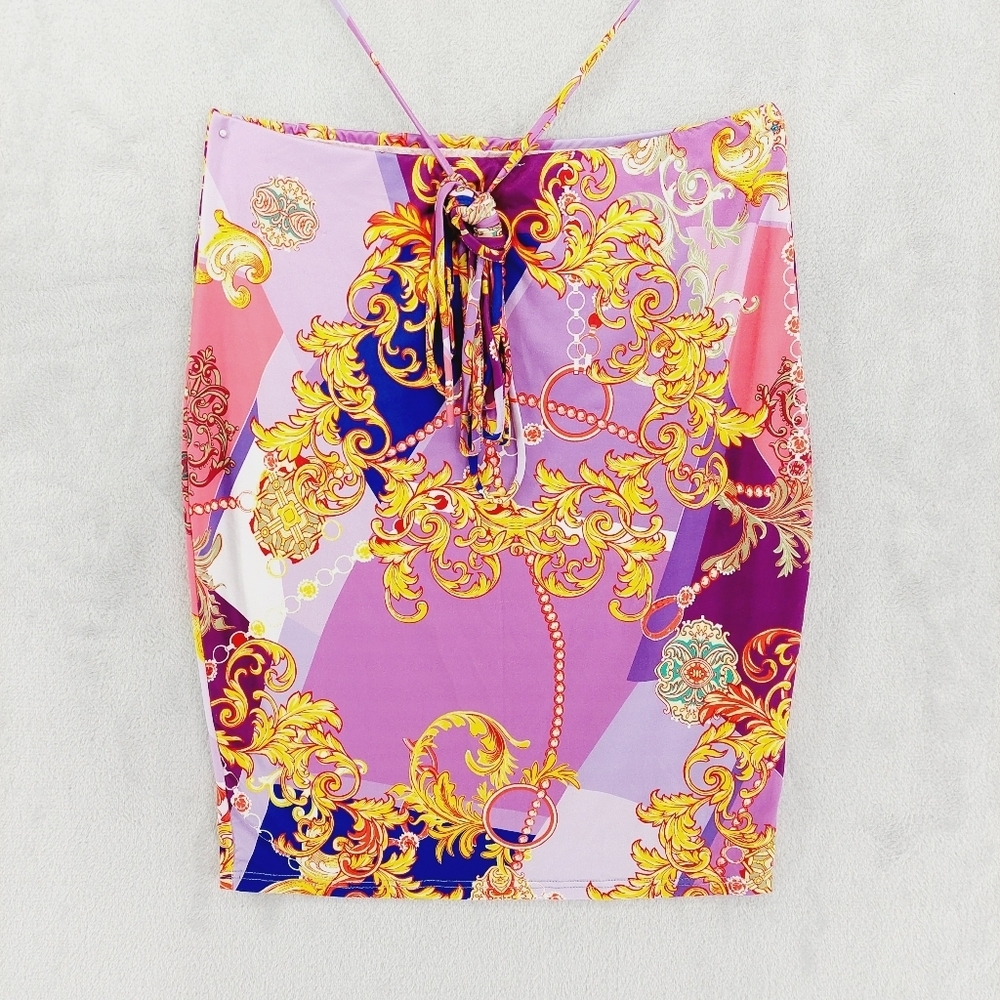 Purple Baroque Print Two-Piece Skirt Set - Picture 4 of 12
